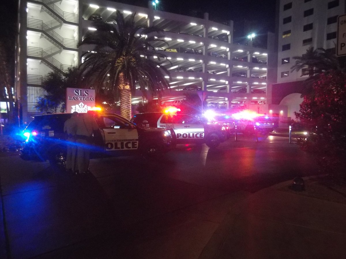Police have blocked off all the entrances to the SLS parking garages - the one by the entrance on the boulevard and the one on the back side by Paradise.   
