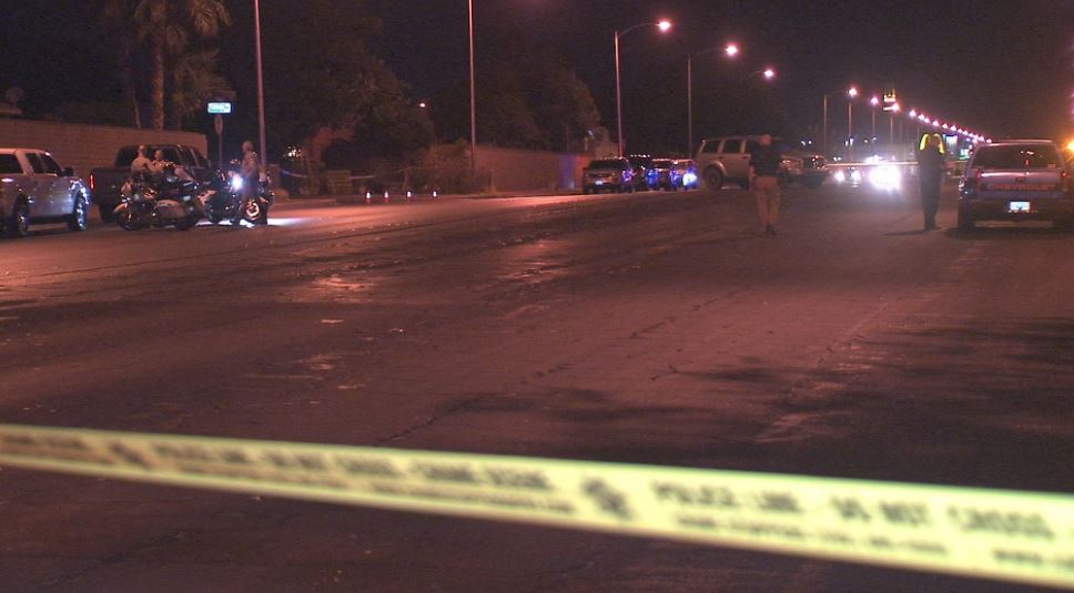 A pedestrian was struck and killed in a hit and run crash late Monday night in northeast Las Vegas.  Las Vegas Metro police responded to Pecos Road and Canoga Avenue, near Carey Avenue at 10:41 p.m. Witnesses told police a 61-year old woman was crossing the street outside of a marked crosswalk when she was struck by a dark gray Dodge Durango heading north on Pecos. 