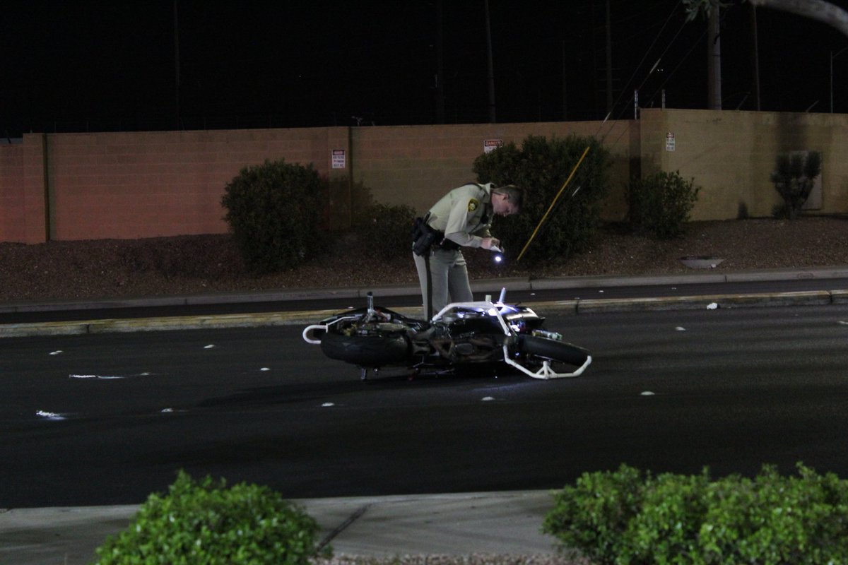 A motorcyclist was injured after a crash at Charleston and Durango earlier tonight. The motorcyclist has serious injuries but is expected to survive. Westbound Charleston is blocked at the intersection