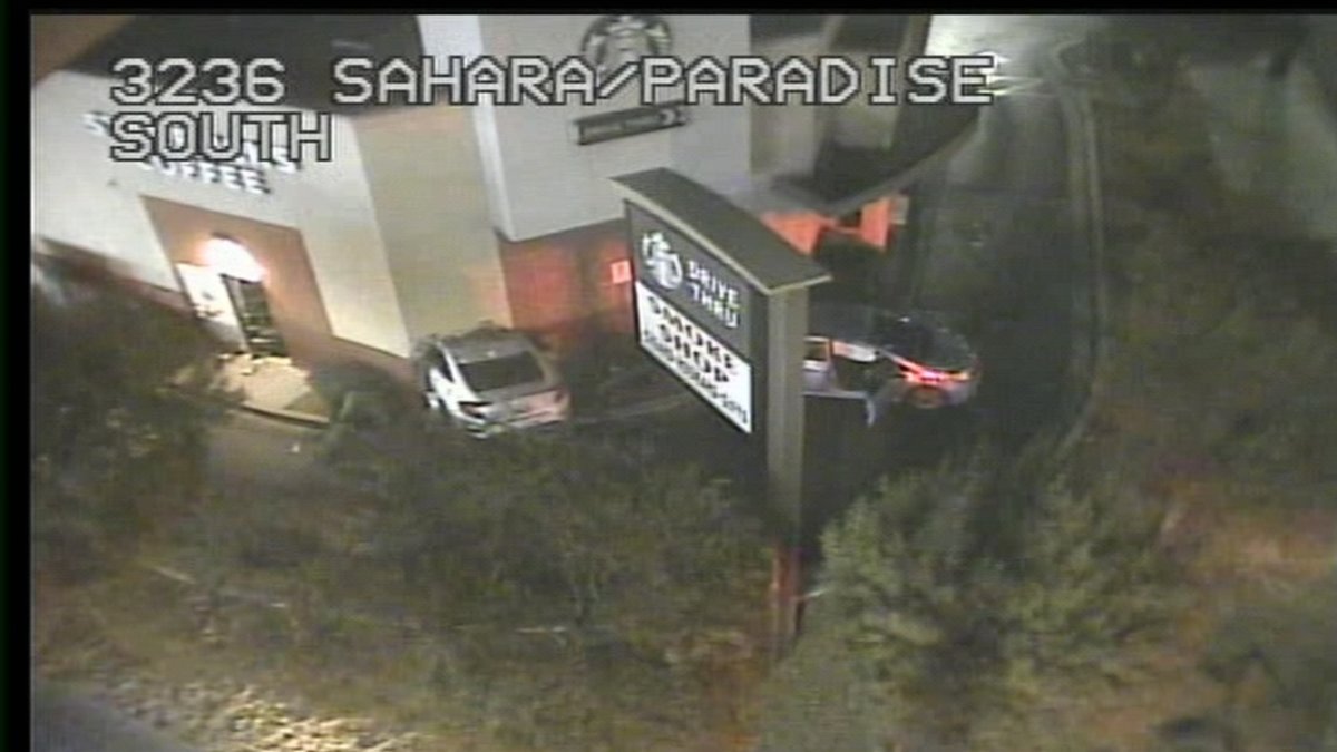 A car has crashed through the side of a Starbucks at Sahara and Paradise   