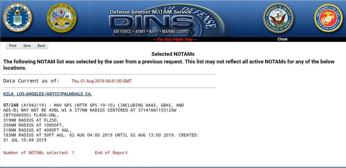 Possible GPS/ADS-B Outage  Starting: Thu Aug 1 @ 9PM PDT  Ending: Fri Aug 2 @ 6AM PDT  Within 377NM of Groom Lake aka Area 51