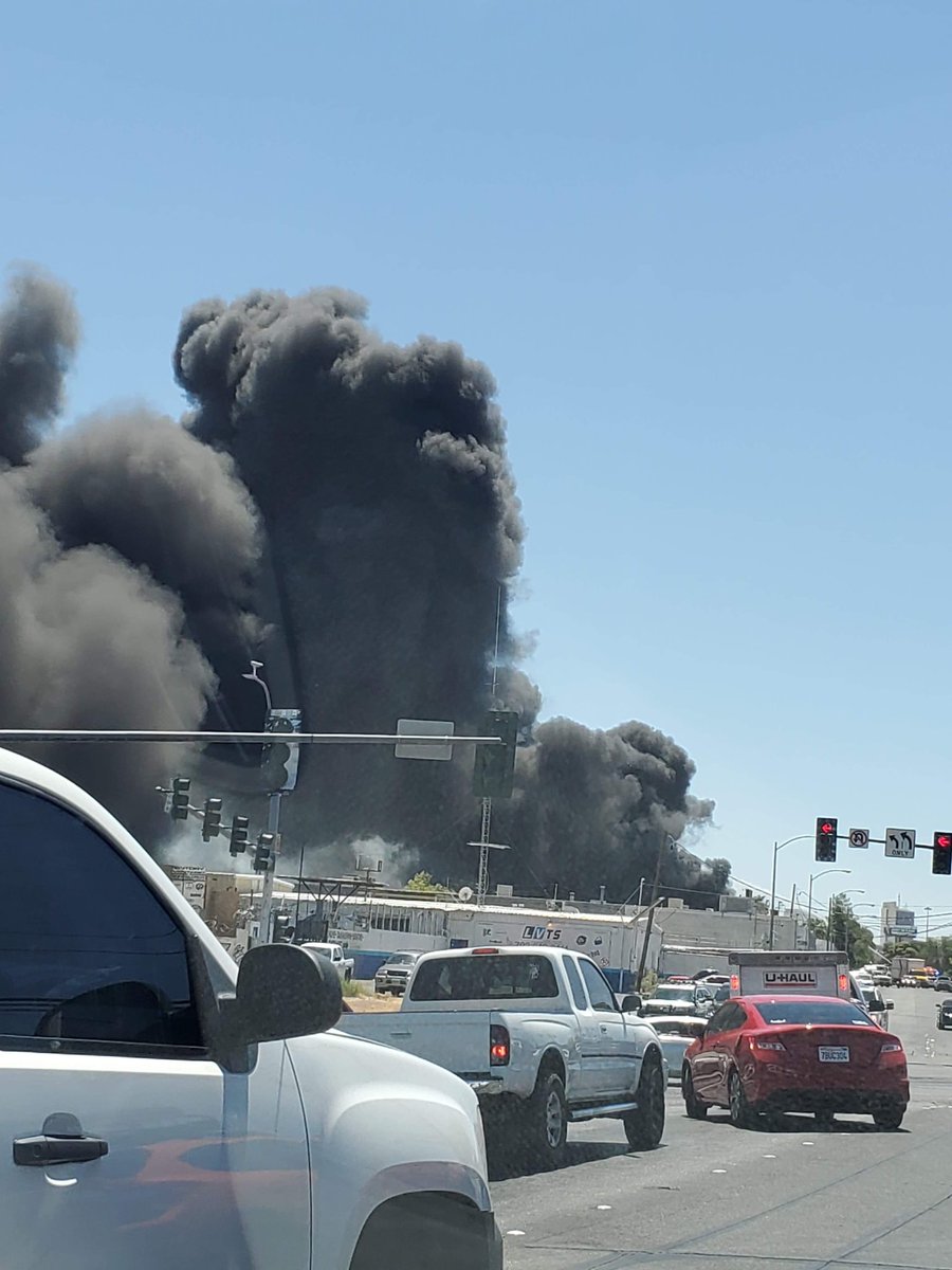 A structure fire burns near Losee and Lake Mead in North Las Vegas