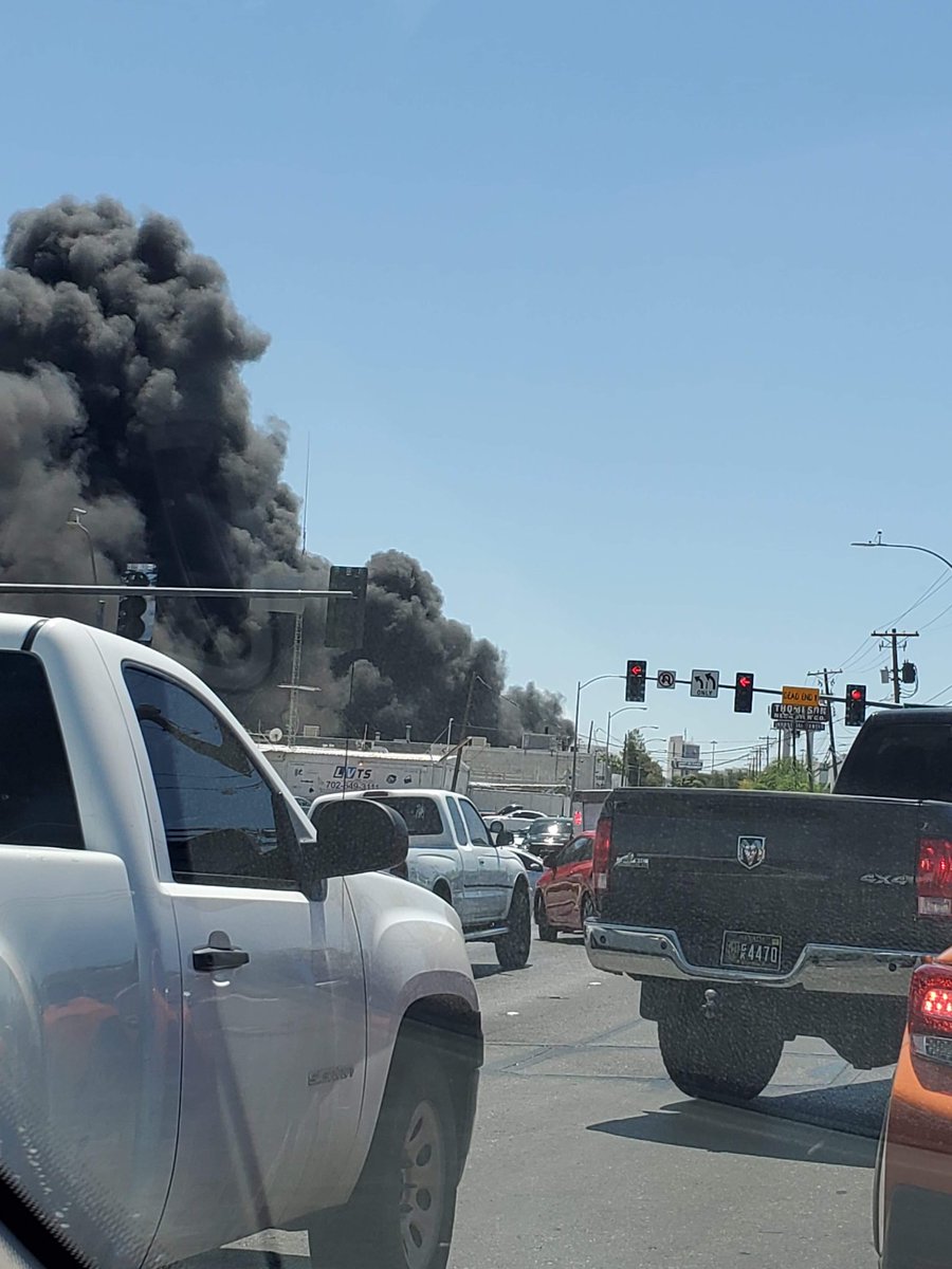 A structure fire burns near Losee and Lake Mead in North Las Vegas