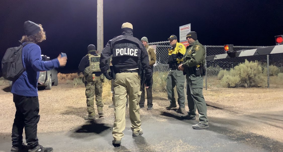 Lincoln County Sheriff's Office said  they arrested 1 man at the Area 51 gate this morning for indecent exposure, for peeing on the gate. Another was detained and released for attempting to go under the gate. #area51 