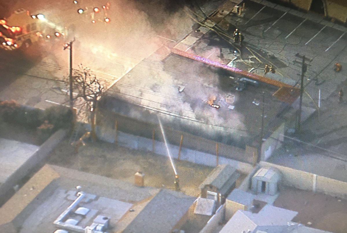 Flames mostly out. But still some work to be done at this office building just N of Sahara and W of Maryland Pkwy. Complete loss