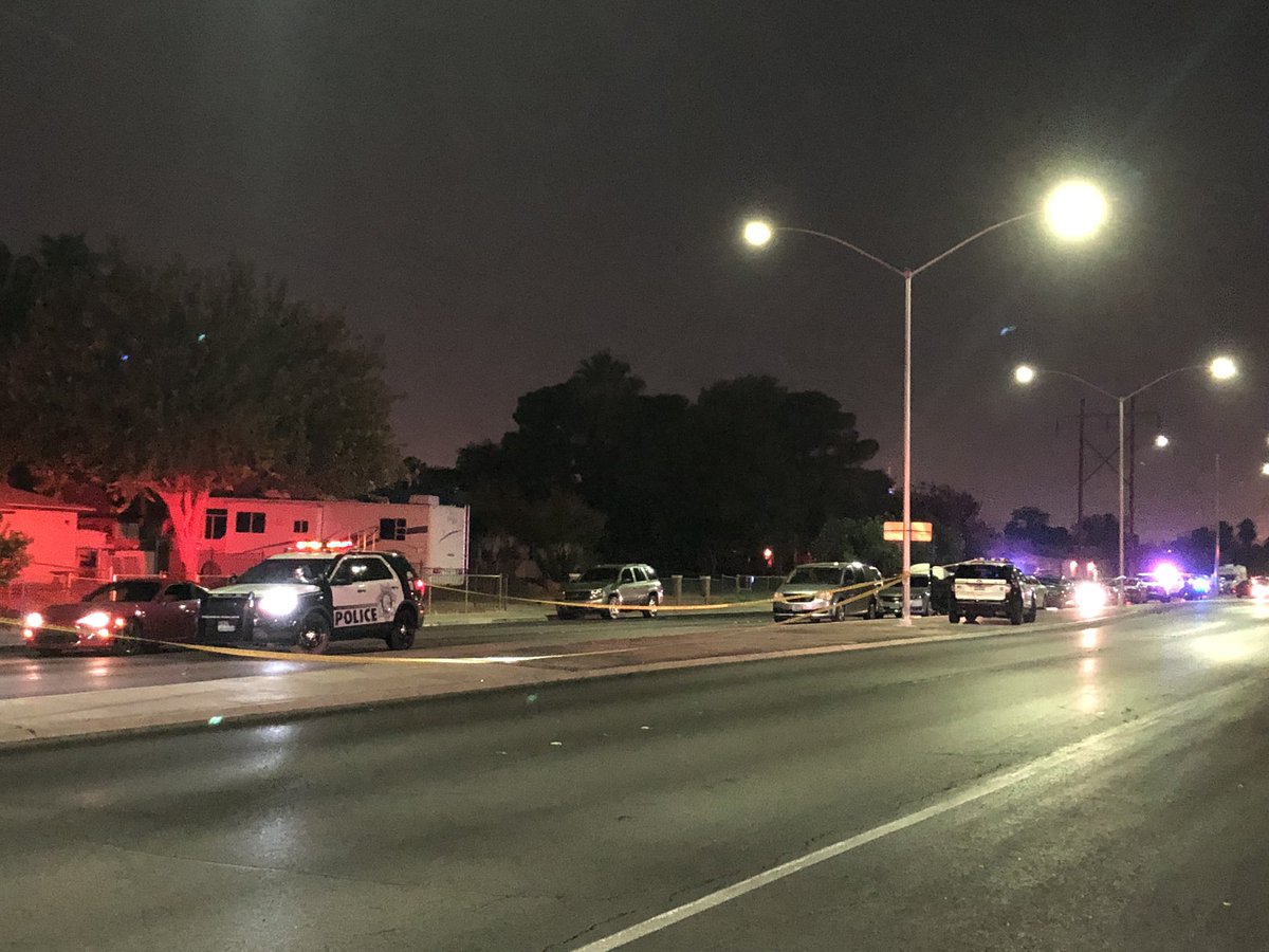 Scene of the shooting in the East Valley. Between Lamb and Sandhill on Stewart. 1 shot. Taken to UMC. Condition unknown. Eastbound traffic on Stewart being redirected towards Sandhill