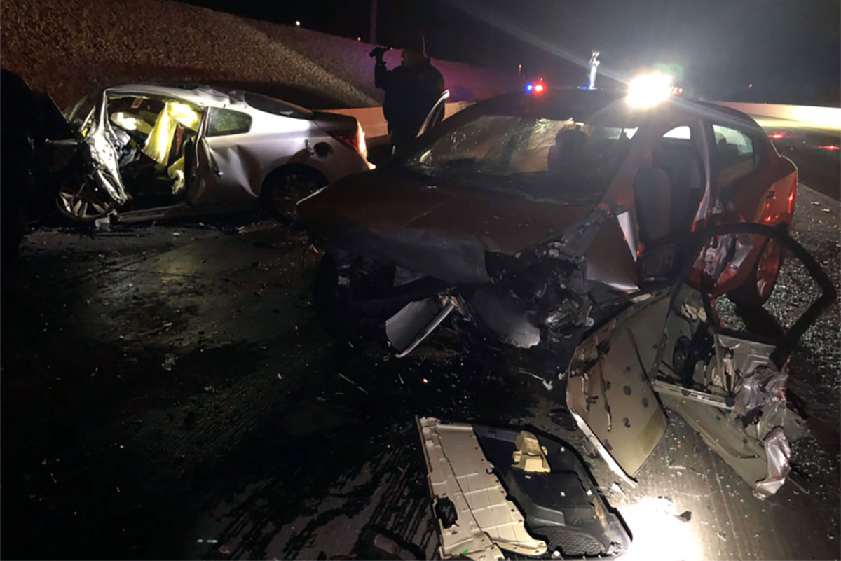 A woman has died in a wrong-way crash this morning on Interstate 215 in the western Las Vegas Valley