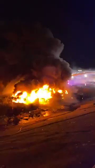 Video of crews responding to a massive fireball overnight off I-15 near Cheyenne. Tires caught fire, no buildings were involved. The cause is still under investigation