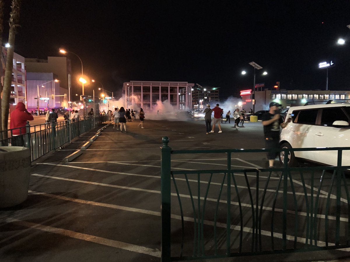 Police are throwing tear gas to disperse the crowd at LV Blvd and Carson. Crowd scattered. 