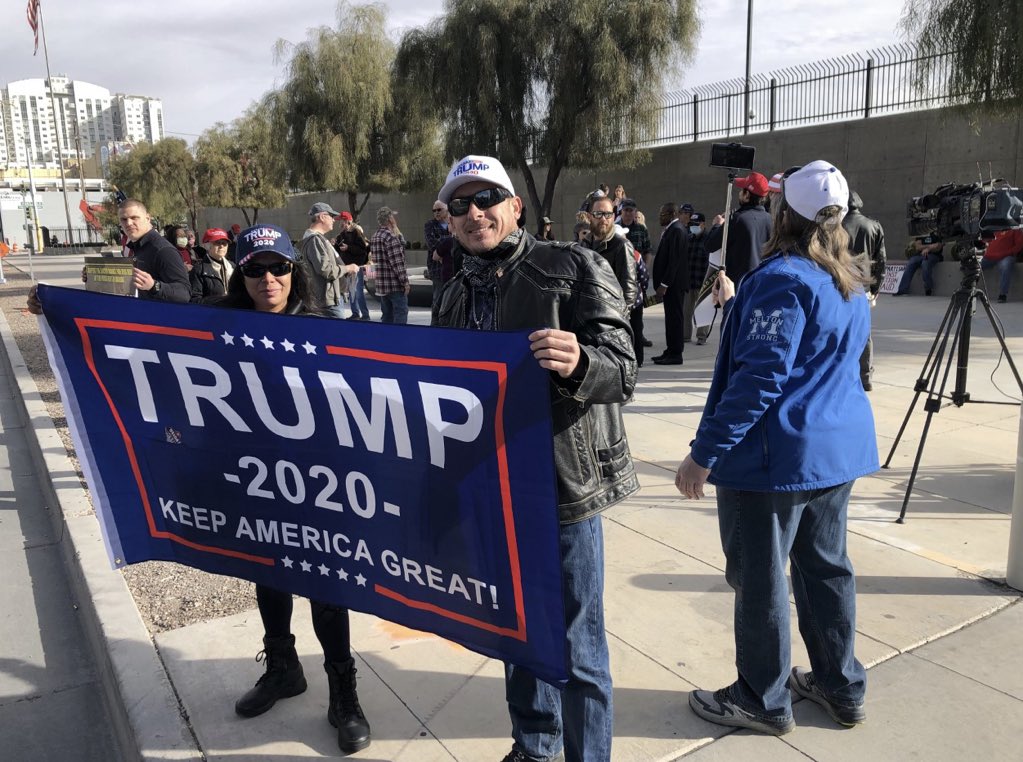 People have gathered outside the federal courthouse in downtown Las Vegas for a Stop the Steal rally
