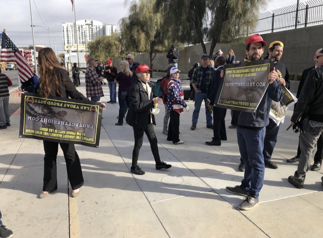 People have gathered outside the federal courthouse in downtown Las Vegas for a Stop the Steal rally