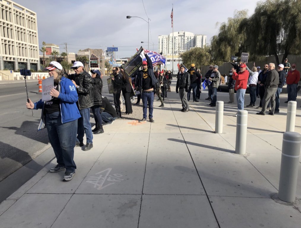People have gathered outside the federal courthouse in downtown Las Vegas for a Stop the Steal rally