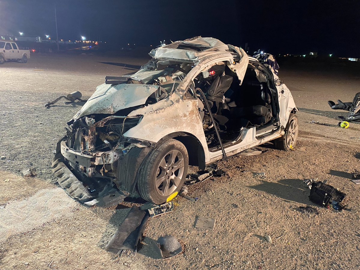 Photos from @NLVPD show the damage caused by the impact. The white van held the 7 passengers who died, and the red Challenger was the speeding car holding two people who died. A 10th is in critical condition at UMC. 15 people and 6 cars total were involved