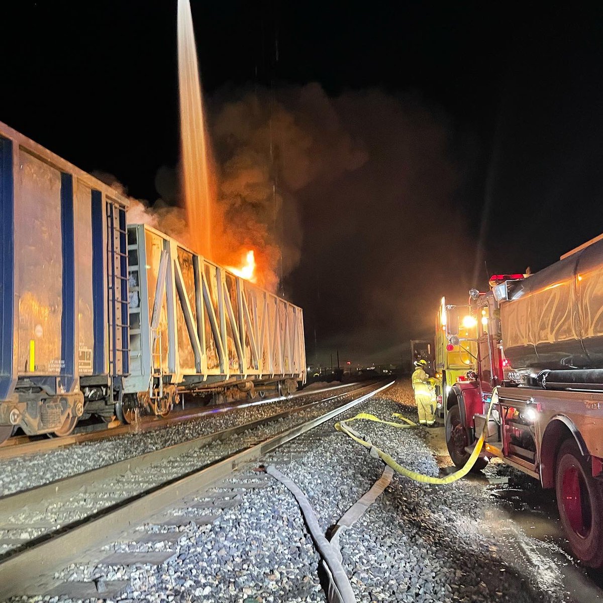 TMFR crews assisted @SparksFireDept in suppressing a rail car fire at I-80 and Vista Blvd with two water tenders and a fire engine. No injuries reported