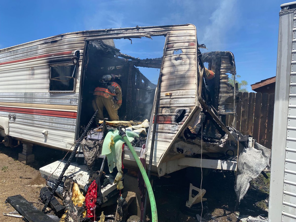 TMFR and @RenoFireDept have suppressed an unoccupied small travel trailer off of Green Mountain St and Stead Blvd. No further damage to structures or injuries reported