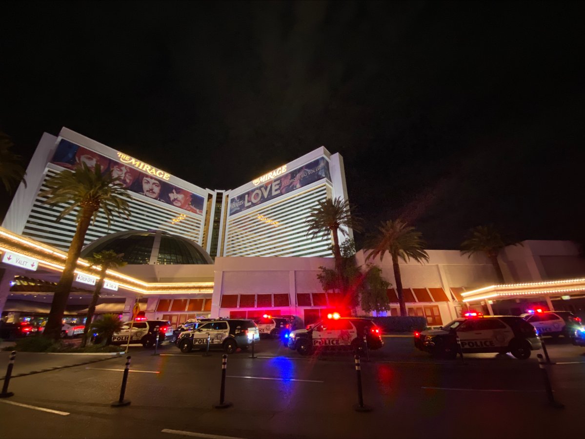 Here's a look at the police presence outside The Mirage on the Las Vegas Strip. Police say one person is dead after a shooting in a hotel room