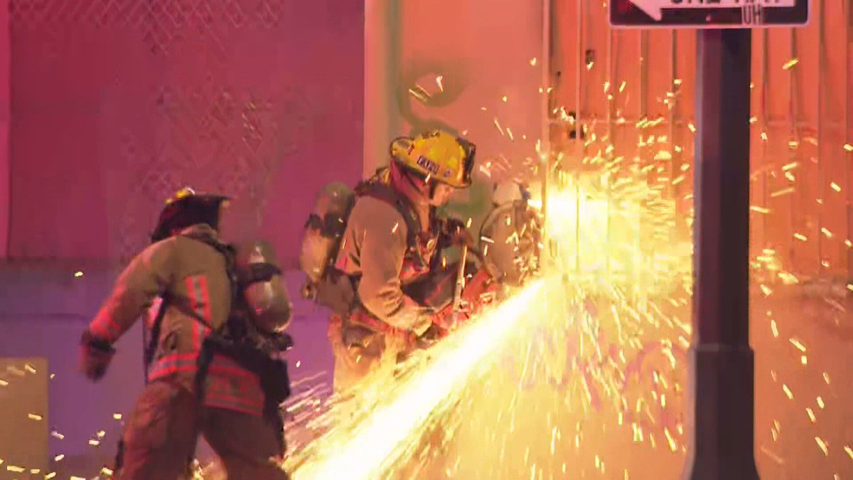 Firefighters are responding to a fire that broke out in a building in the Las Vegas Arts District