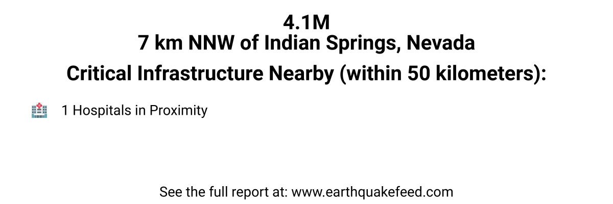 A 4.1 magnitude earthquake occured at 7 km NNW of Indian Springs, Nevada.