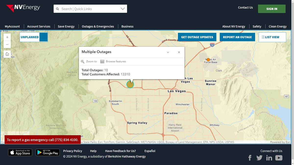 Large power outage in the west Las Vegas valley and Summerlin. @NVEnergy is reporting more than 13,000 customers in the dark, as of about 3:15 this Wednesday morning. 