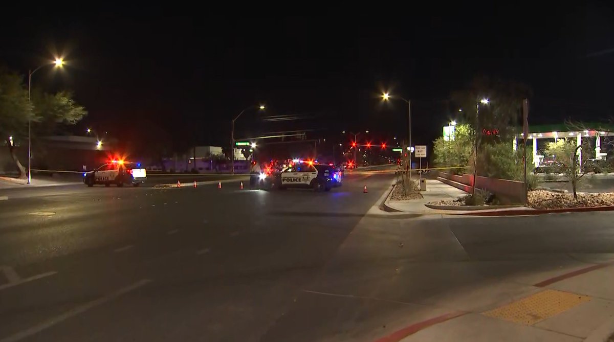 Police are searching for the suspect vehicle after a pedestrian died in a crash in east Las Vegas