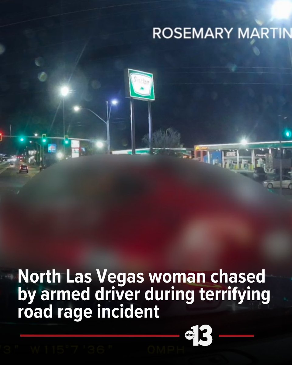 A North Las Vegas woman says a simple honk escalated into a 12-minute pursuit with an armed driver in a red Tesla